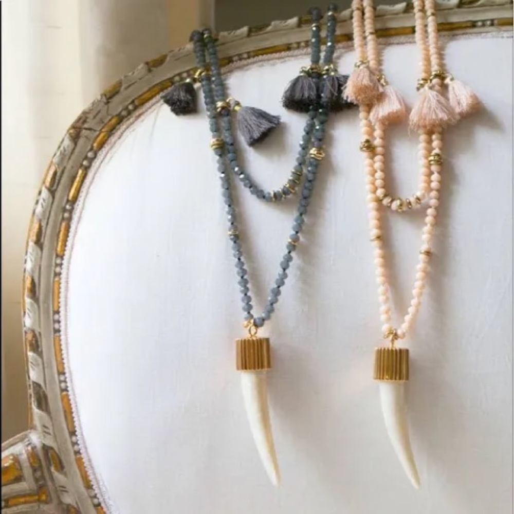 India Hicks FREE SPIRIT Himalayan Pink Beaded Necklace with Tassels
